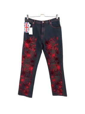 AMAZING Jeans Womens 14 Red Glitter Velvet Splash Denim Pants Y2K 2000s NEW